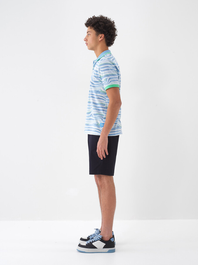 Mavi Pamuk Dokulu Regular Fit Tişört - 4