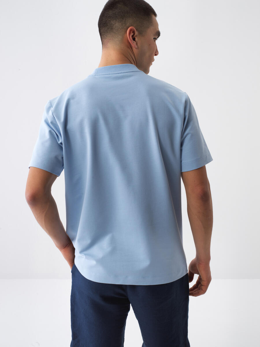 Mavi Pamuk Dokulu Regular Fit Tişört - 5