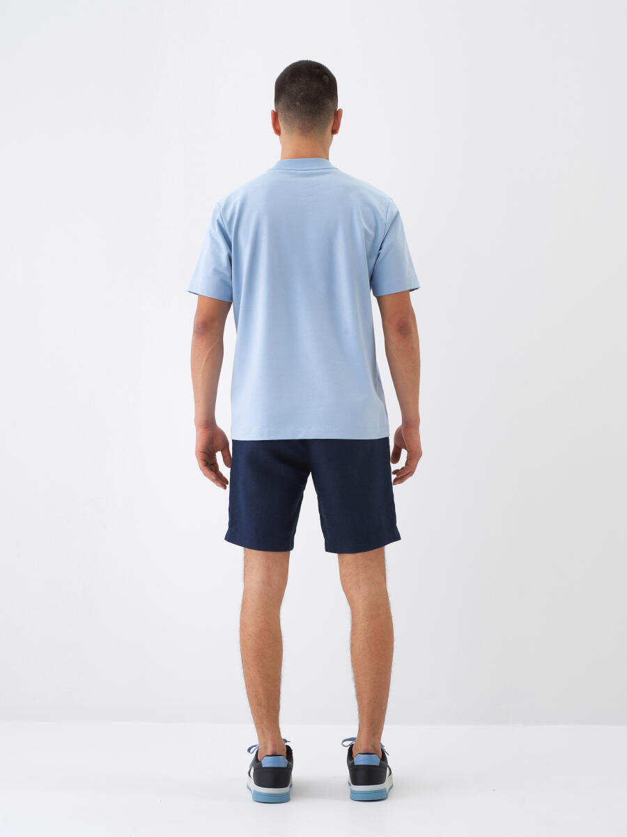 Mavi Pamuk Dokulu Regular Fit Tişört - 6