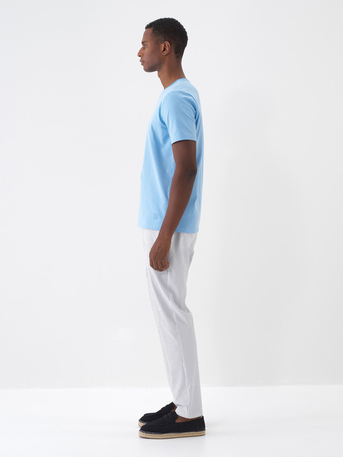 Mavi Pamuk Dokulu Slim Fit Tişört - 4