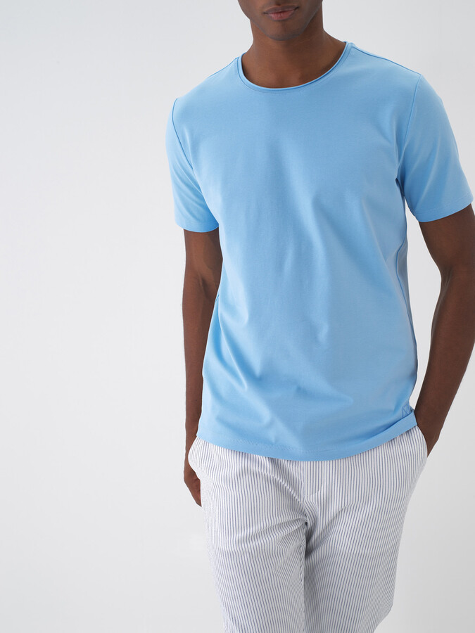 Mavi Pamuk Dokulu Slim Fit Tişört