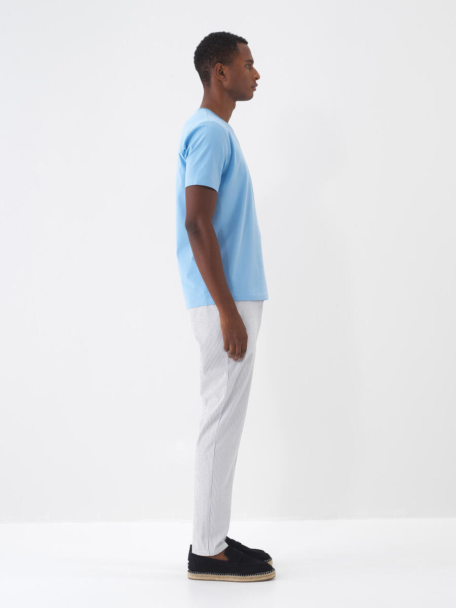Mavi Pamuk Dokulu Slim Fit Tişört - 3