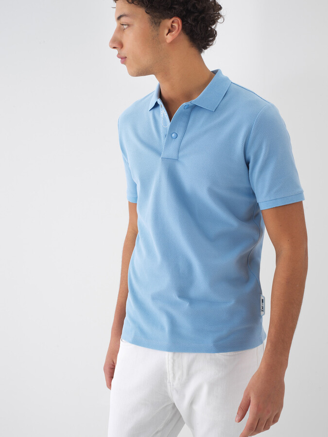 Mavi Pamuk Dokulu Slim Fit Tişört