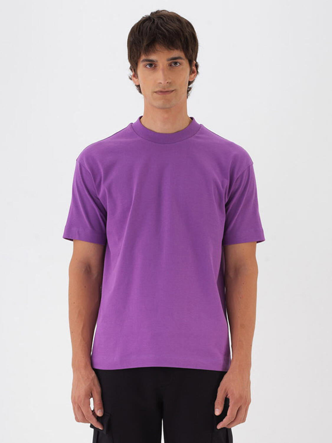 Mor Pamuk Dokulu Regular Fit Tişört - 1