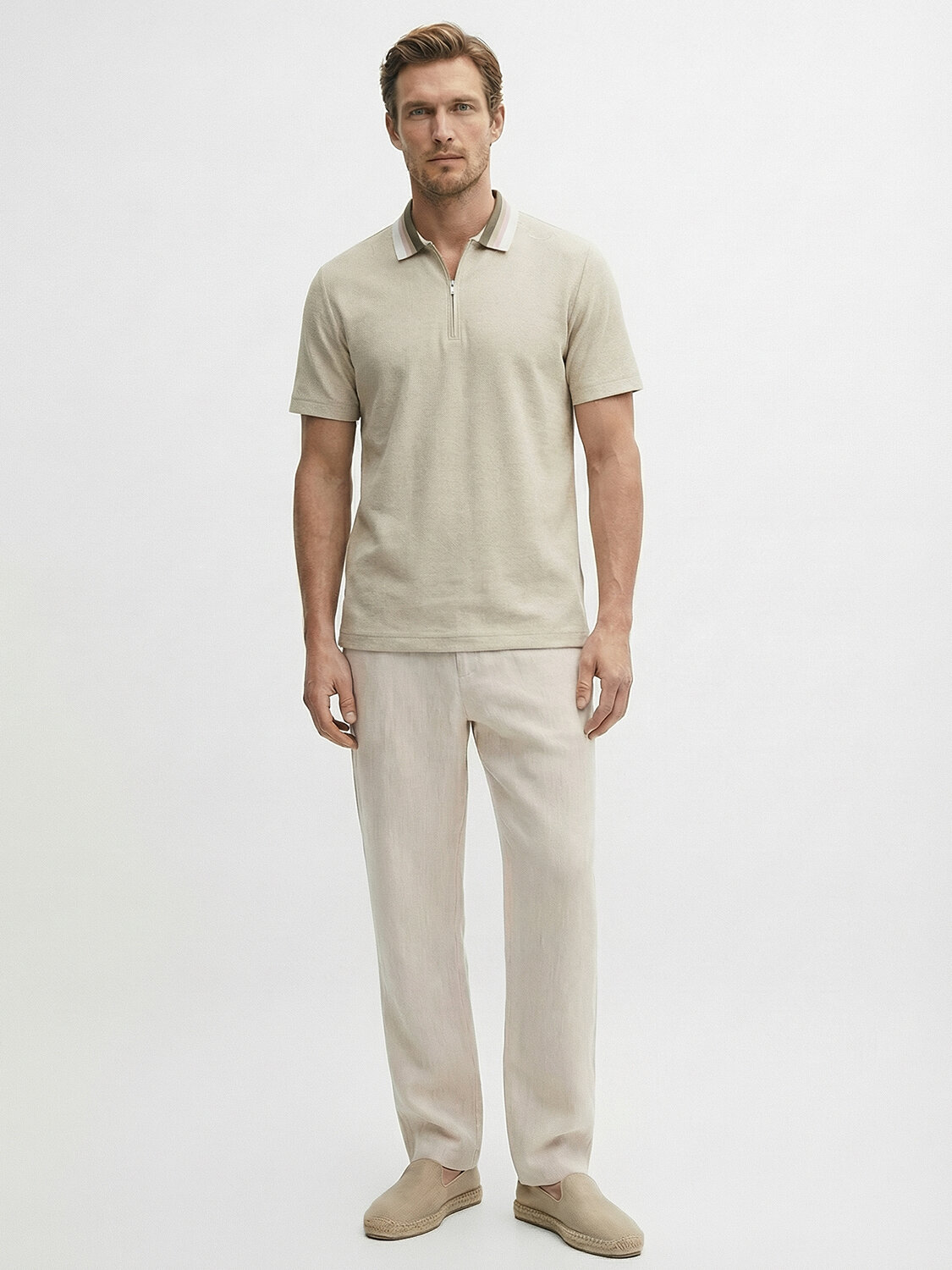 Naturel Keten Karışımlı Regular Fit Tişört (1)