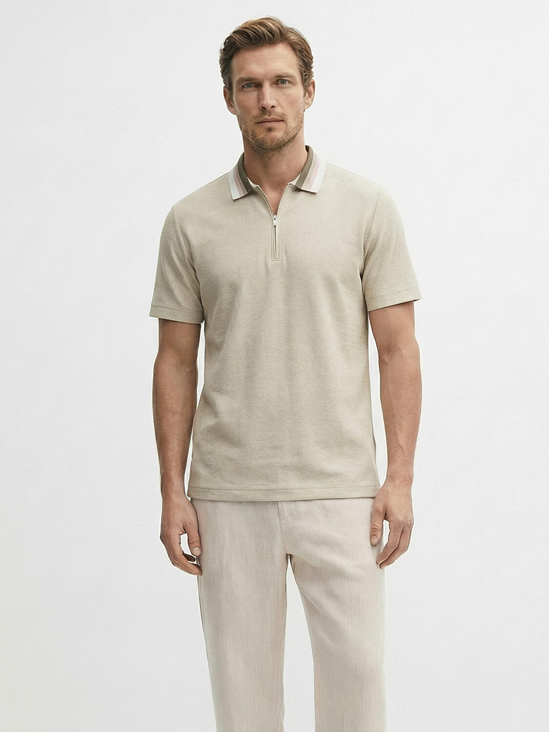 Naturel Keten Karışımlı Regular Fit Tişört - 1