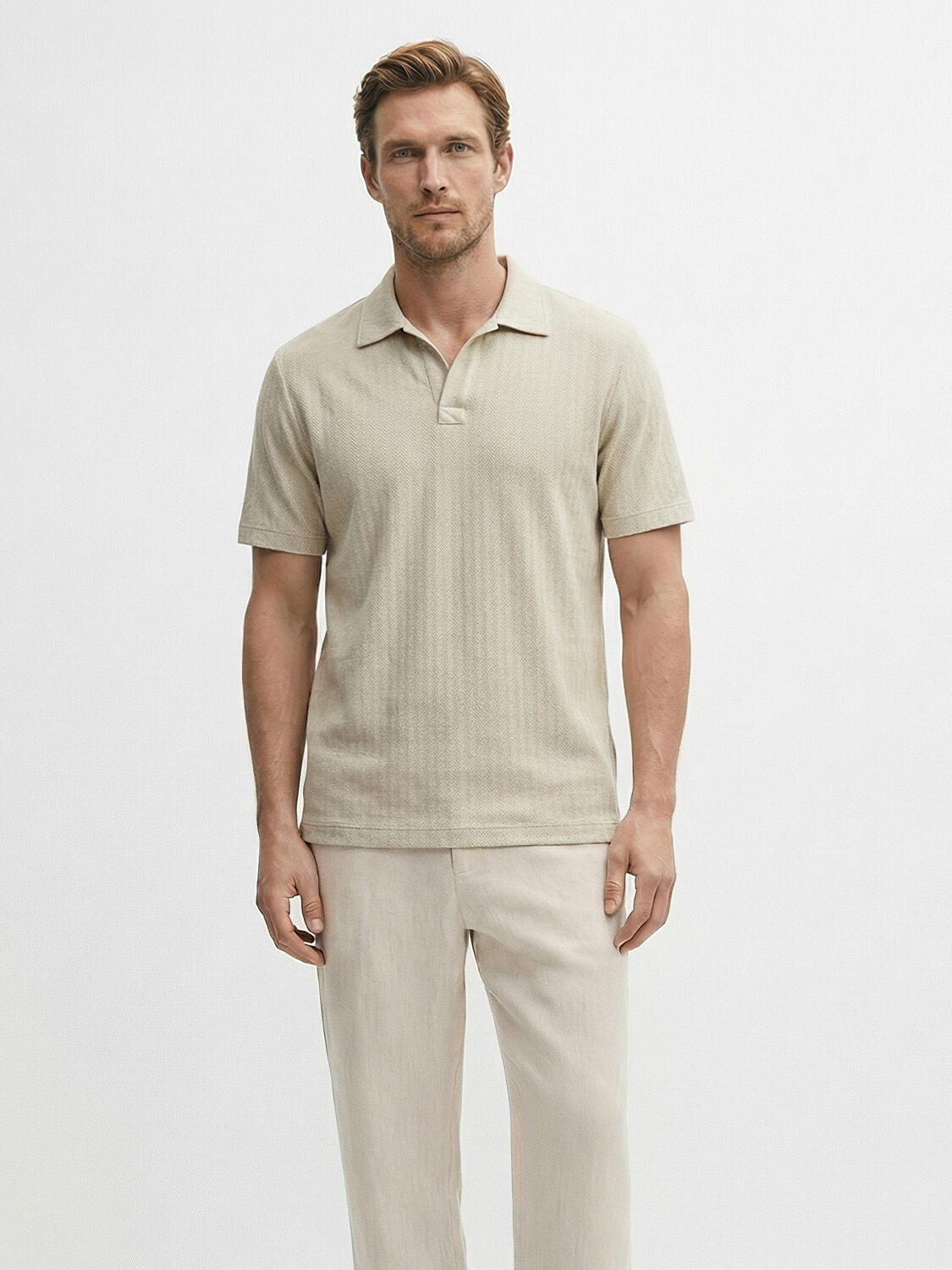 Naturel Keten Karışımlı Regular Fit Tişört - 1