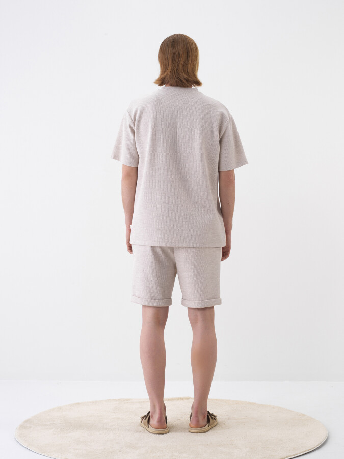 Naturel Pamuk Dokulu Oversize Tişört - 5