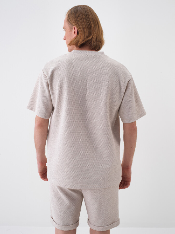 Naturel Pamuk Dokulu Oversize Tişört - 4
