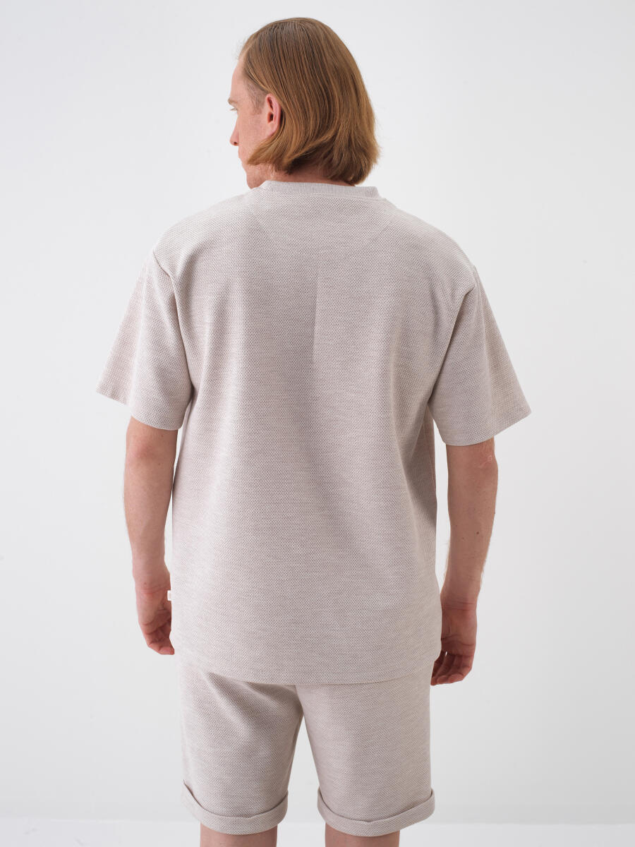 Naturel Pamuk Dokulu Oversize Tişört - 4