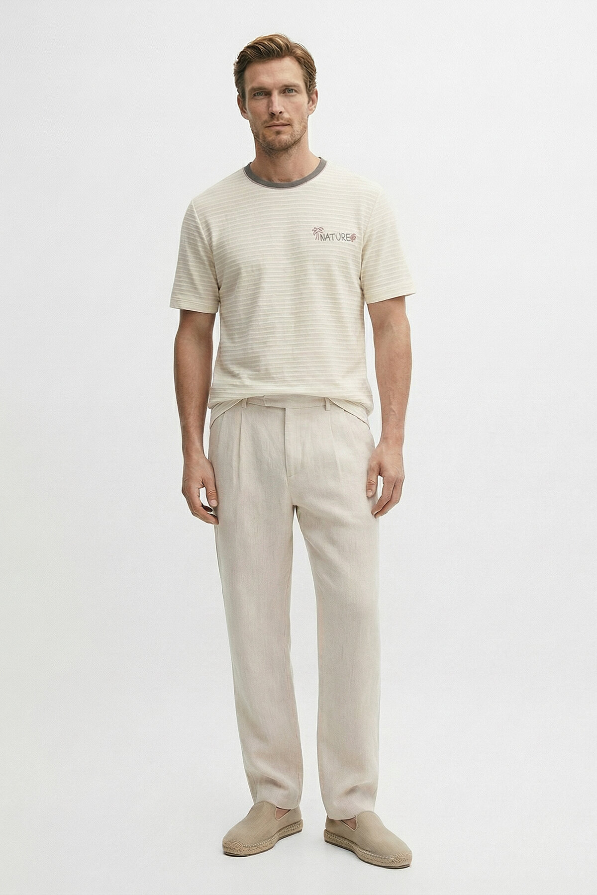 Naturel Pamuk Dokulu Regular Fit Tişört (1)