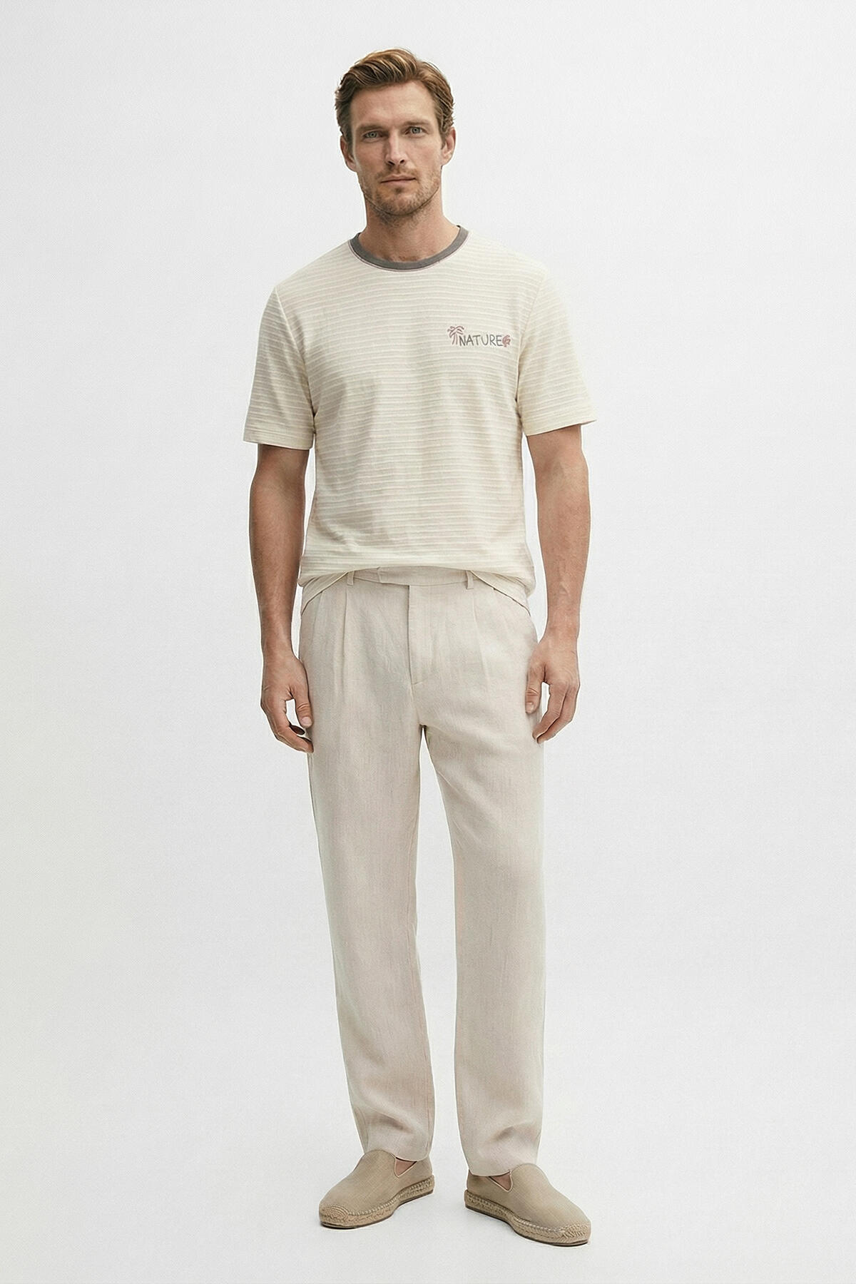 Naturel Pamuk Dokulu Regular Fit Tişört - 2