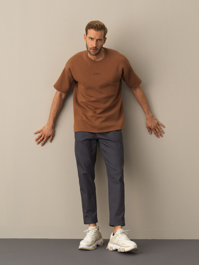 Camel Pamuk Dokulu Oversize Baskılı Sweatshirt - Xint