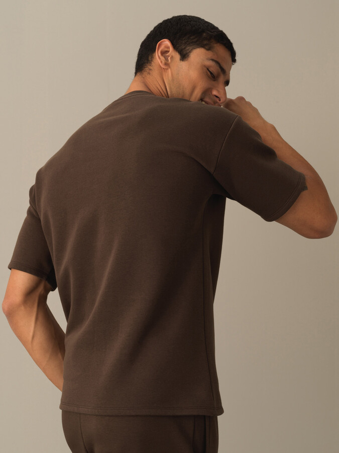 Kahverengi Pamuk Dokulu Oversize Baskılı Sweatshirt - Xint