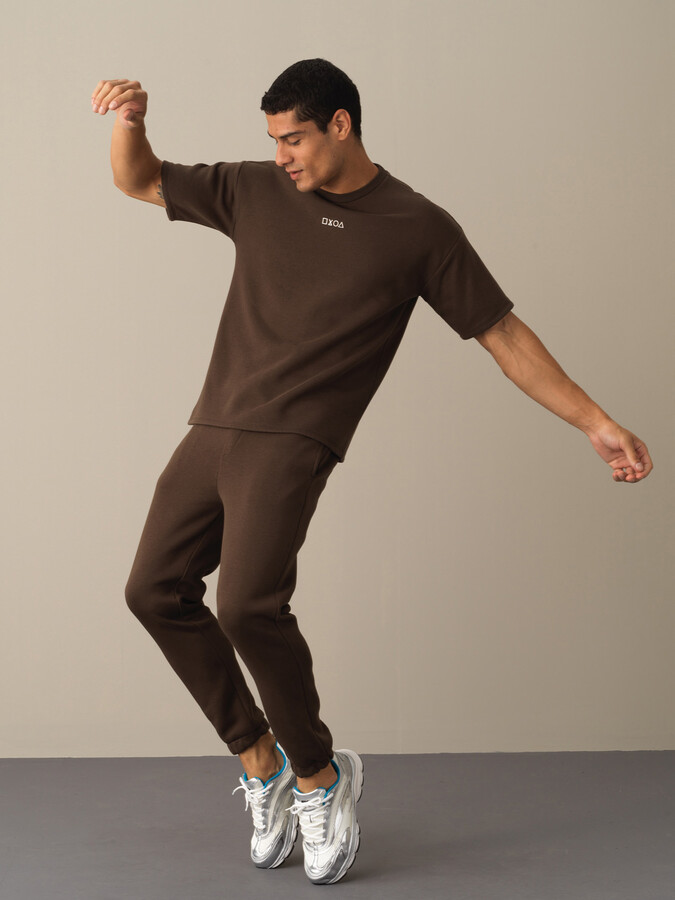 Kahverengi Pamuk Dokulu Oversize Baskılı Sweatshirt - Xint