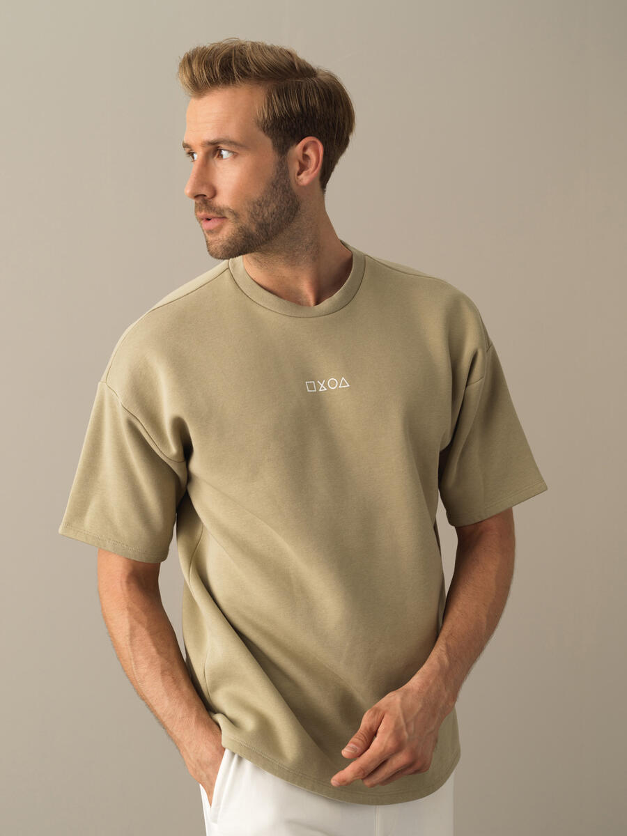 Yeşil Pamuk Dokulu Oversize Baskılı Sweatshirt 