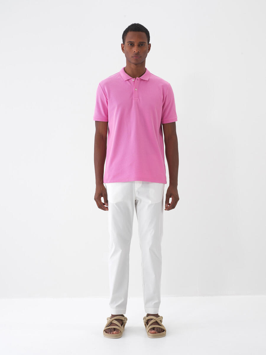 Pembe Pamuk Dokulu Regular Fit Tişört - 1