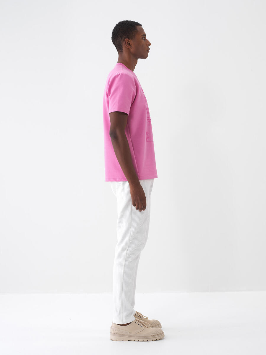Pembe Pamuk Dokulu Regular Fit Tişört - 3