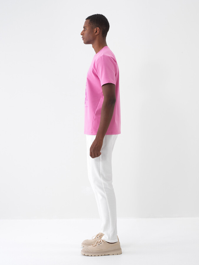 Pembe Pamuk Dokulu Regular Fit Tişört - 4
