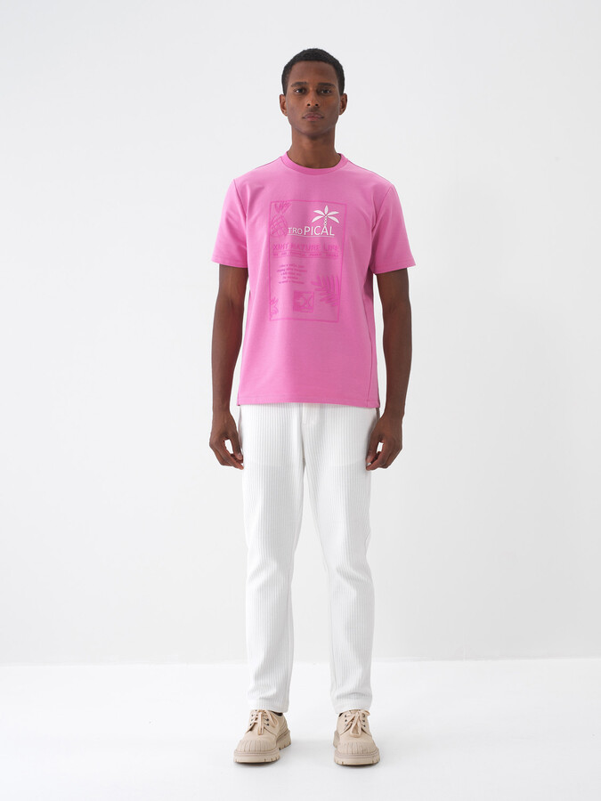 Pembe Pamuk Dokulu Regular Fit Tişört - 1