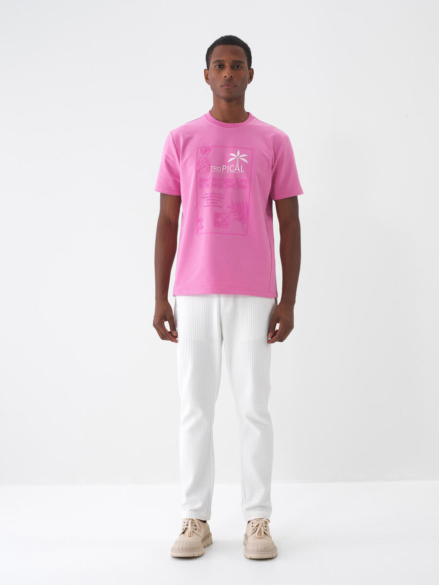 Pembe Pamuk Dokulu Regular Fit Tişört - 1
