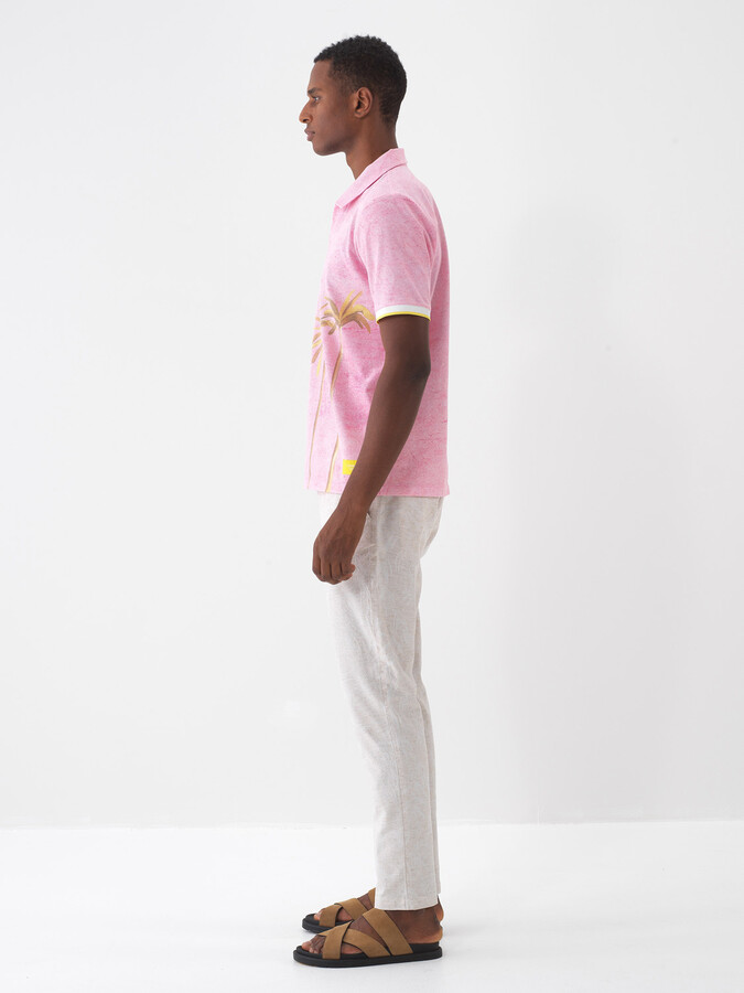 Pembe Pamuk Dokulu Regular Fit Tişört - 4