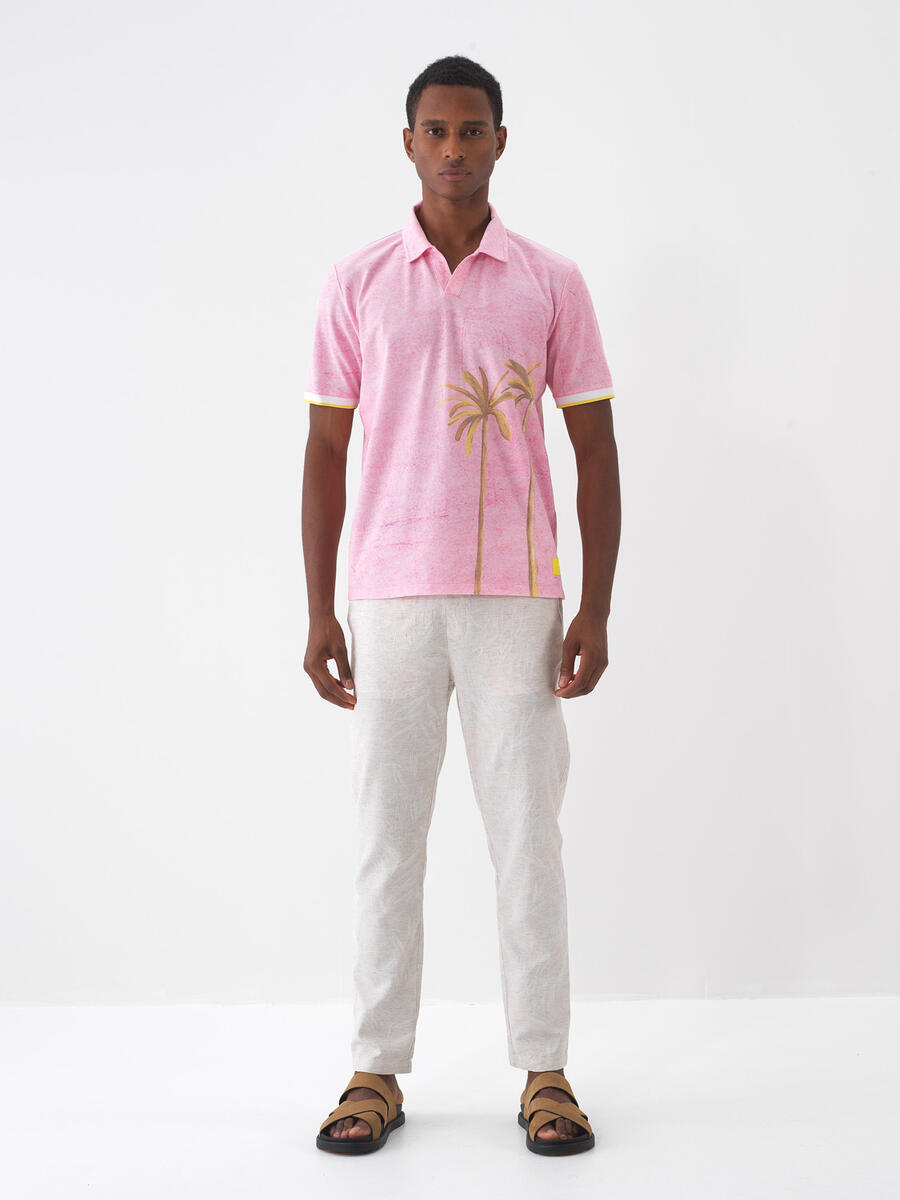 Pembe Pamuk Dokulu Regular Fit Tişört - 1