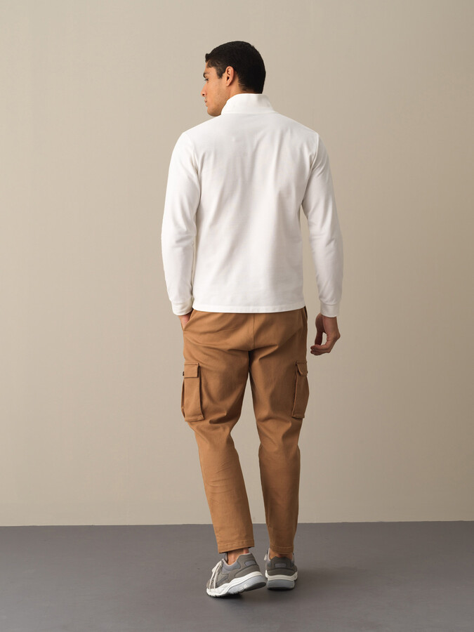 Beyaz Pamuk Dokulu Regular Fit Polo Tişört - Xint