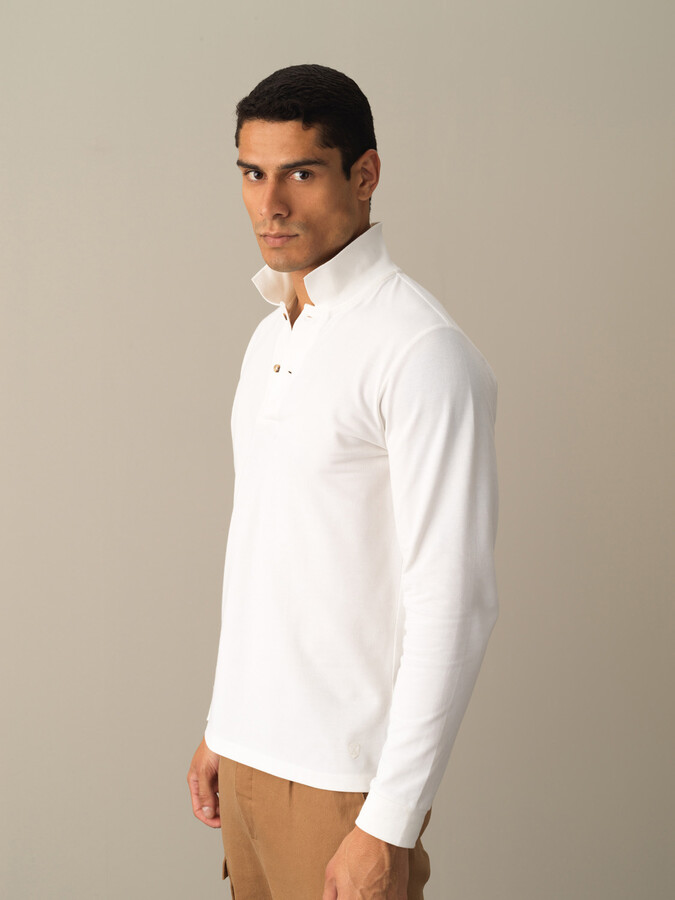 Beyaz Pamuk Dokulu Regular Fit Polo Tişört - Xint