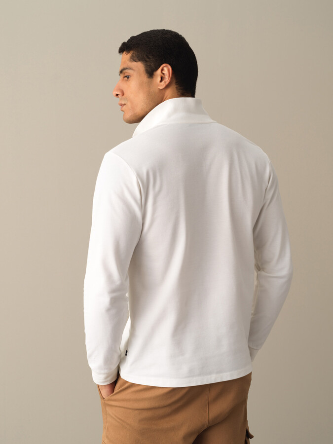 Beyaz Pamuk Dokulu Regular Fit Polo Tişört - Xint