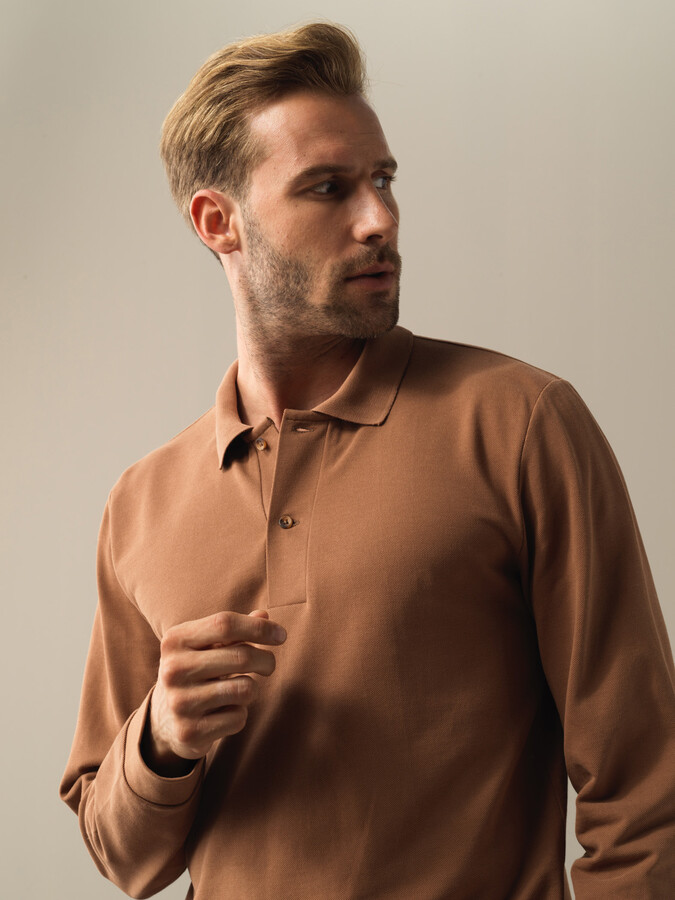 Camel Pamuk Dokulu Regular Fit Polo Tişört - Xint