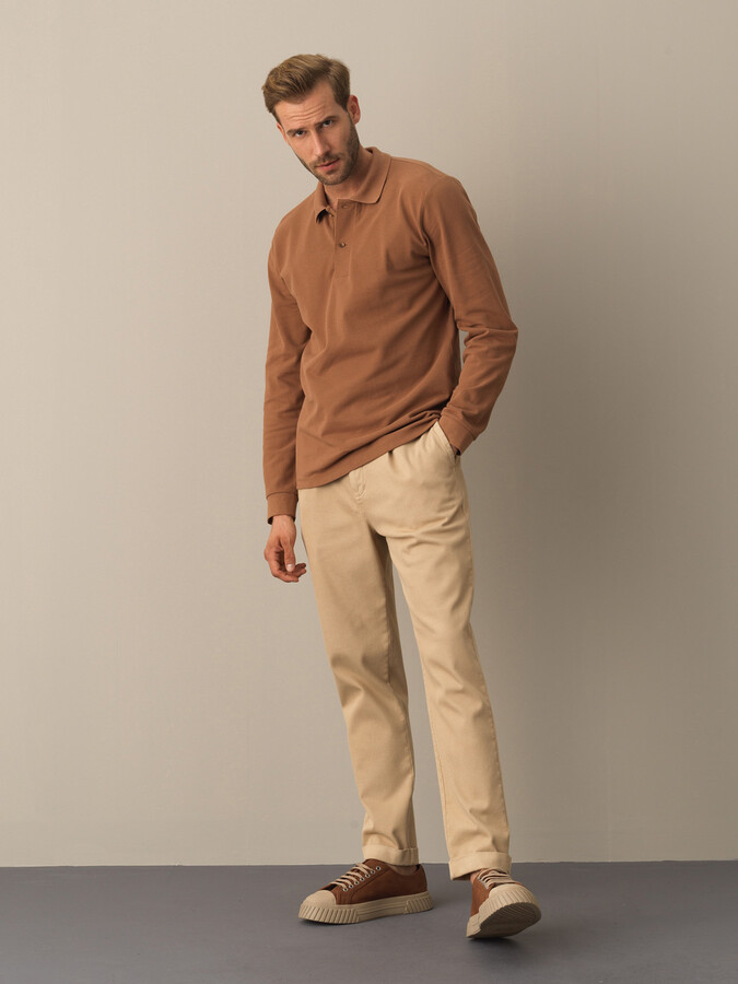 Camel Pamuk Dokulu Regular Fit Polo Tişört - Xint