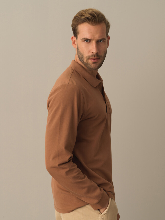 Camel Pamuk Dokulu Regular Fit Polo Tişört - Xint