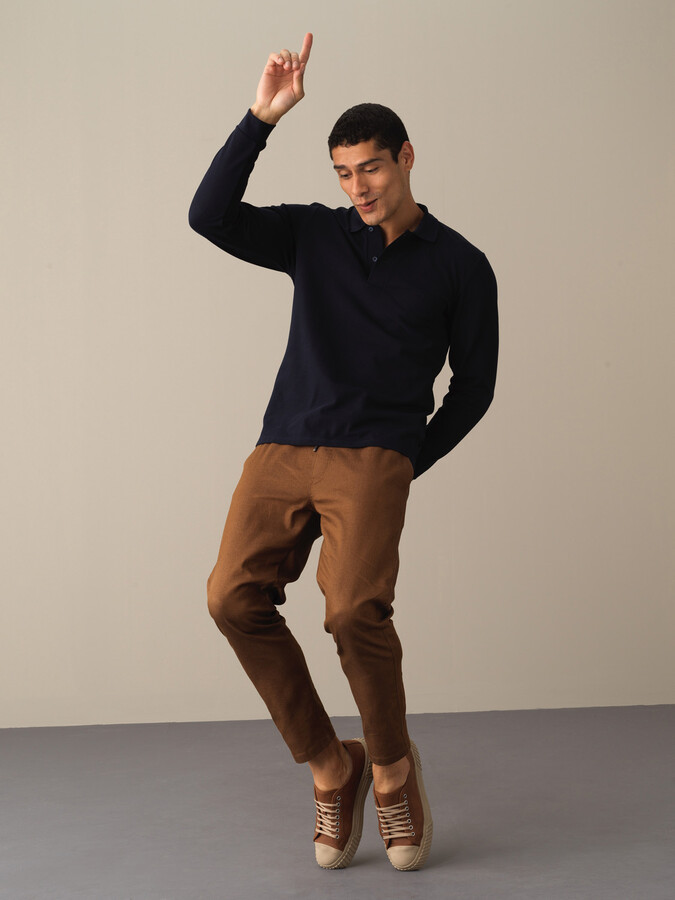 Lacivert Pamuk Dokulu Regular Fit Polo Tişört - Xint