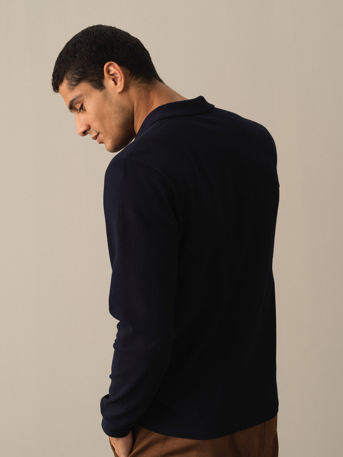 Lacivert Pamuk Dokulu Regular Fit Polo Tişört - Xint