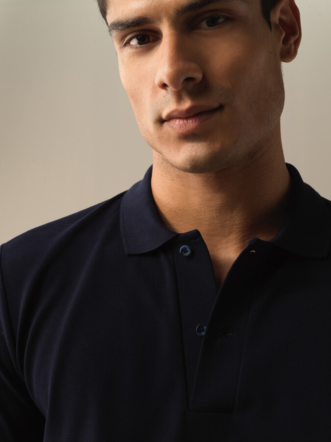 Lacivert Pamuk Dokulu Regular Fit Polo Tişört - Xint