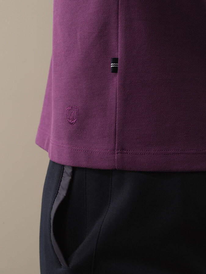 Mor Pamuk Dokulu Regular Fit Polo Tişört - Xint