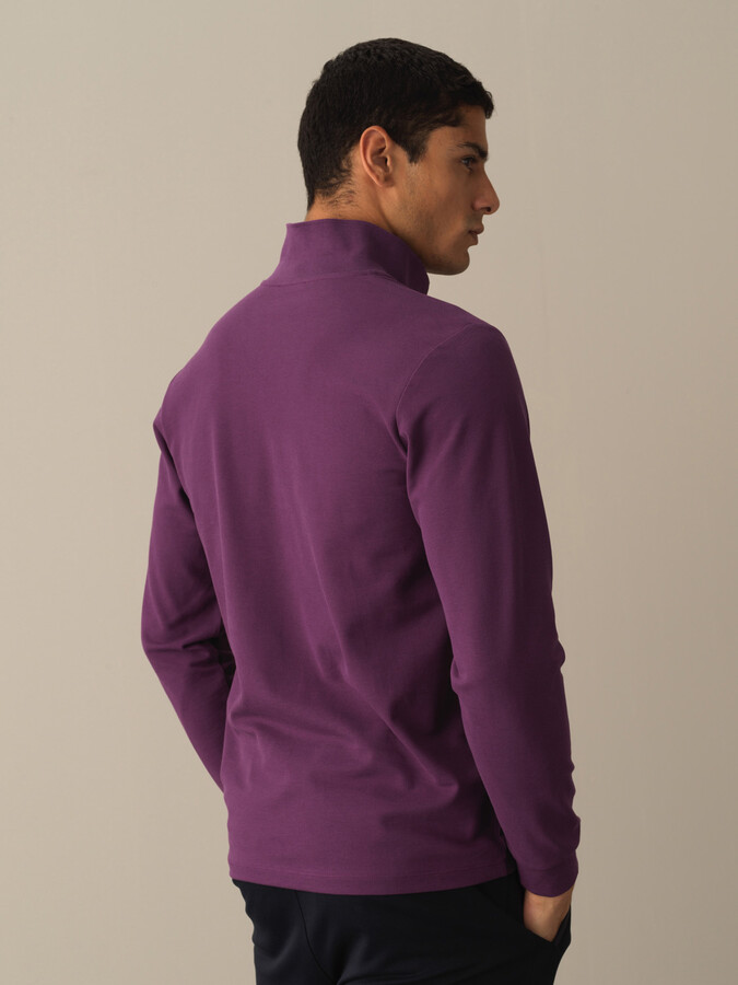 Mor Pamuk Dokulu Regular Fit Polo Tişört - Xint