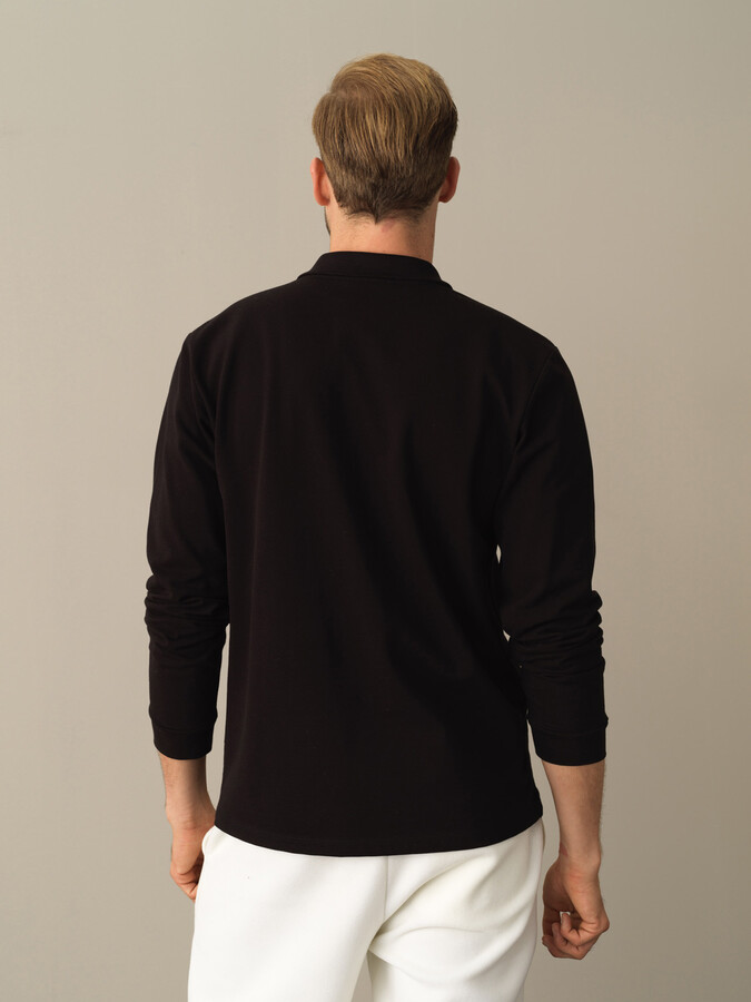 Siyah Pamuk Dokulu Regular Fit Polo Tişört - Xint