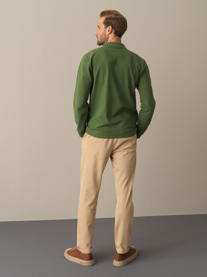 Yeşil Pamuk Dokulu Regular Fit Polo Tişört - Xint