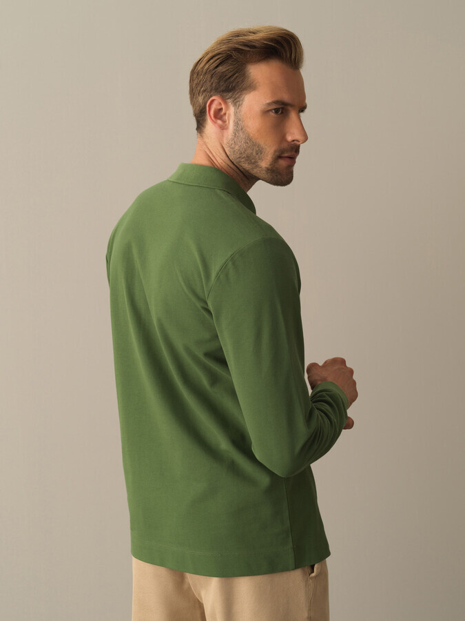 Yeşil Pamuk Dokulu Regular Fit Polo Tişört - Xint