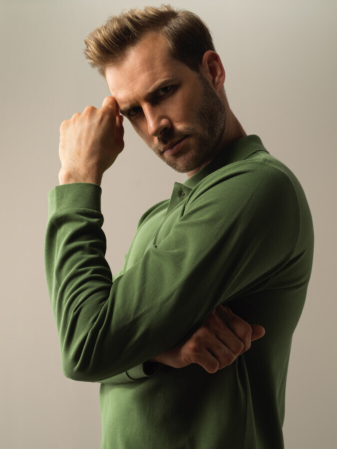 Yeşil Pamuk Dokulu Regular Fit Polo Tişört - Xint