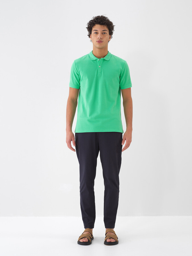 Yeşil Pamuk Dokulu Regular Fit Tişört - 1