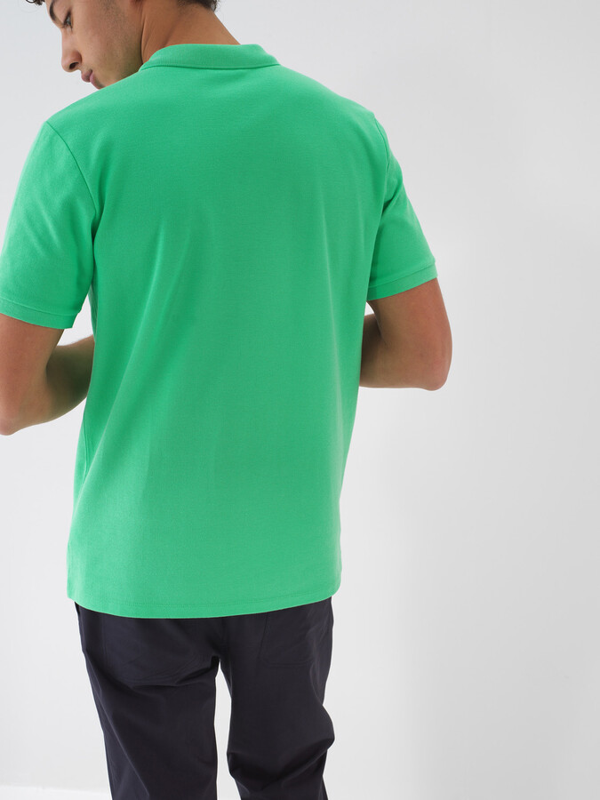 Yeşil Pamuk Dokulu Regular Fit Tişört - 5