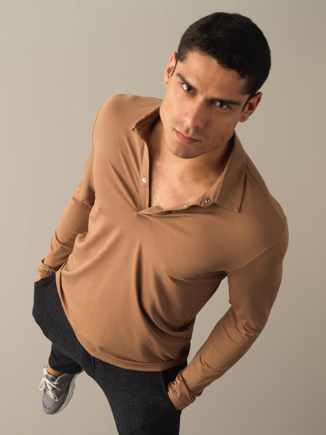 Camel Modal Dokulu Slim Fit Tişört