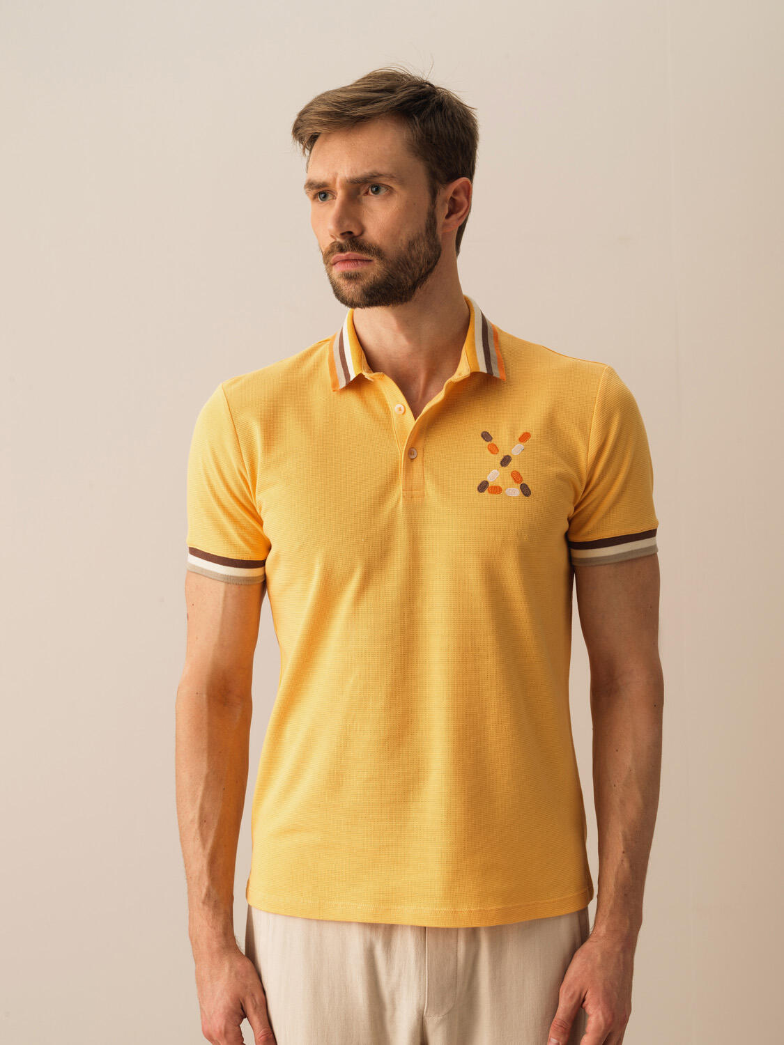 Sarı Pamuk Dokulu Regular Fit Tişört