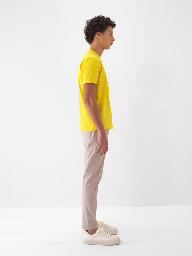 Sarı Pamuk Dokulu Regular Fit Tişört - 3