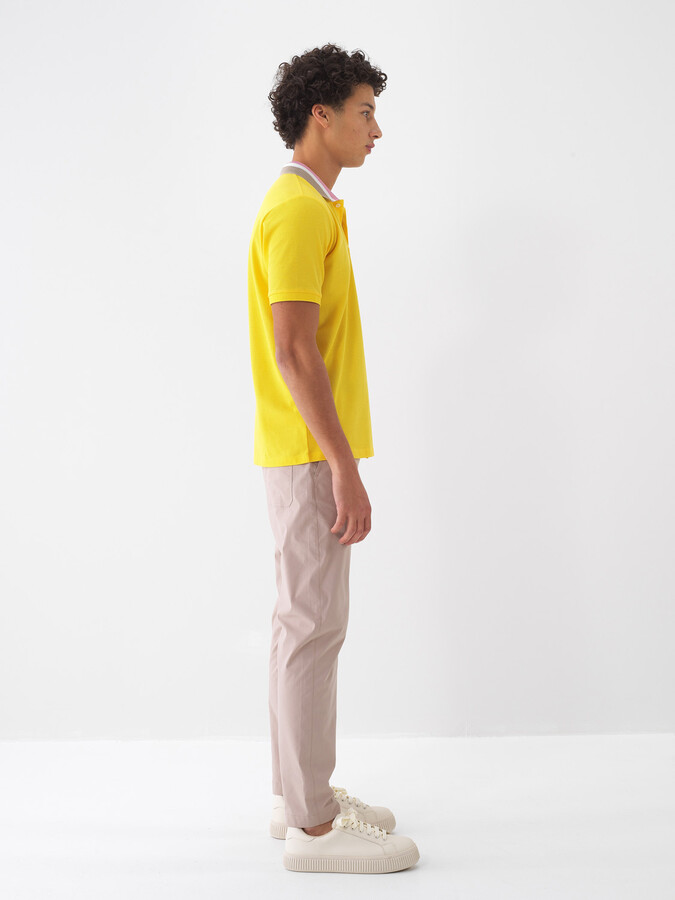 Sarı Pamuk Dokulu Regular Fit Tişört - 3