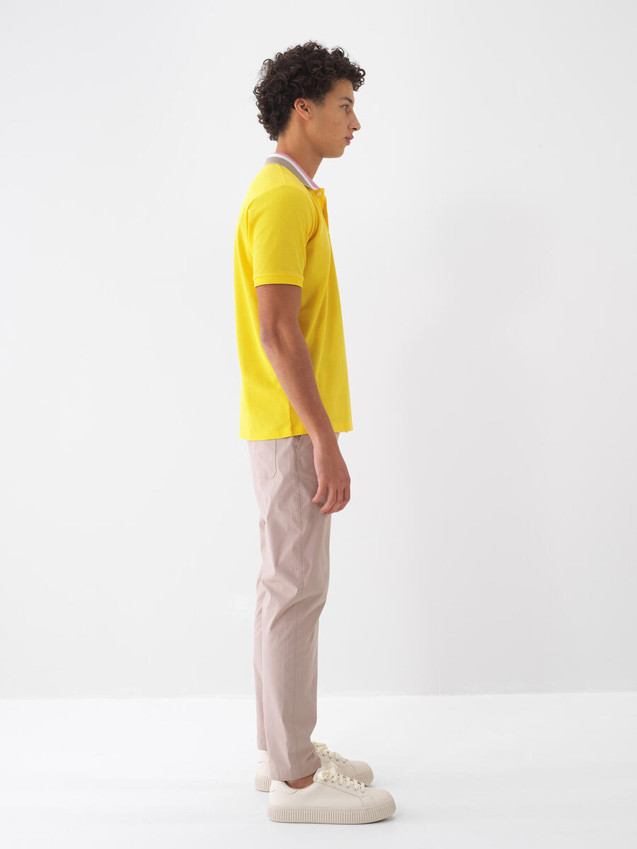 Sarı Pamuk Dokulu Regular Fit Tişört - 3