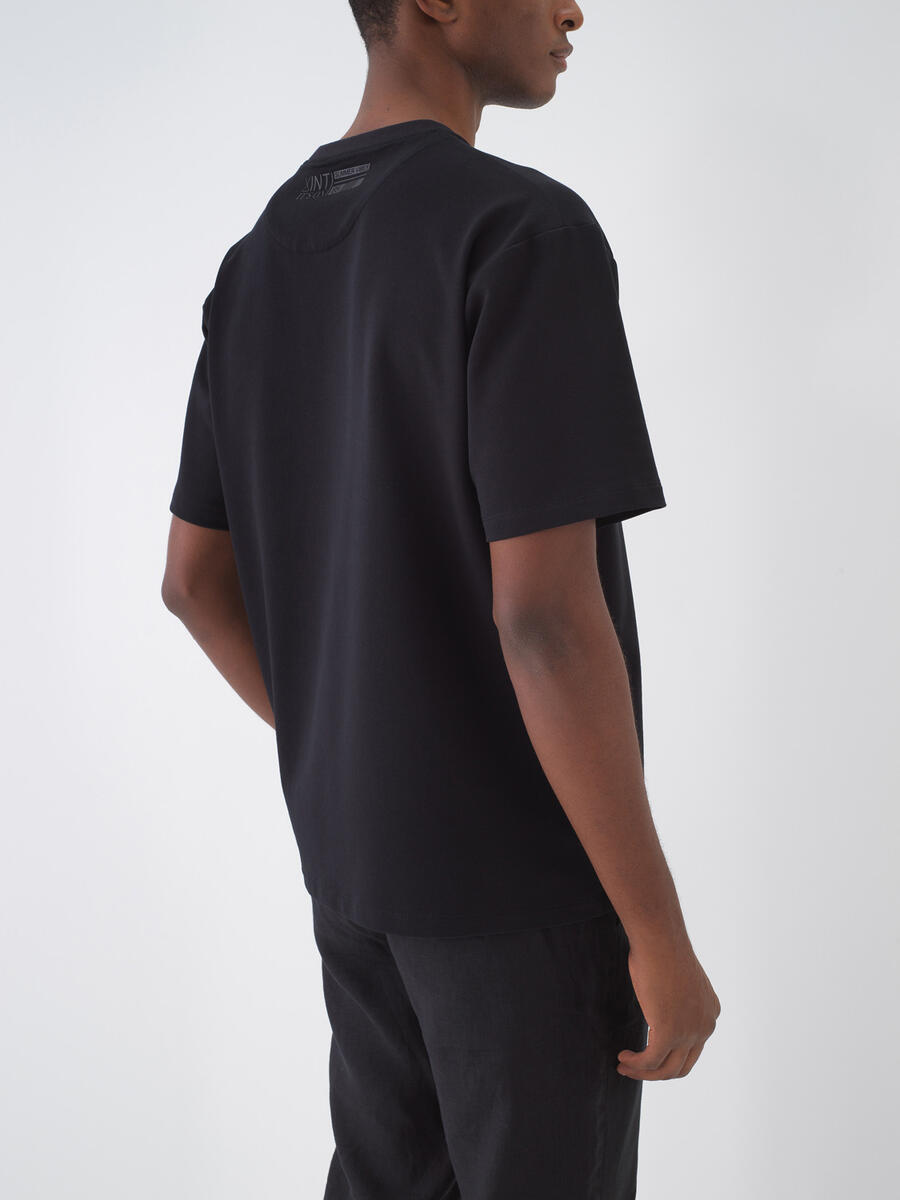 Siyah Pamuk Dokulu Oversize Tişört - 5